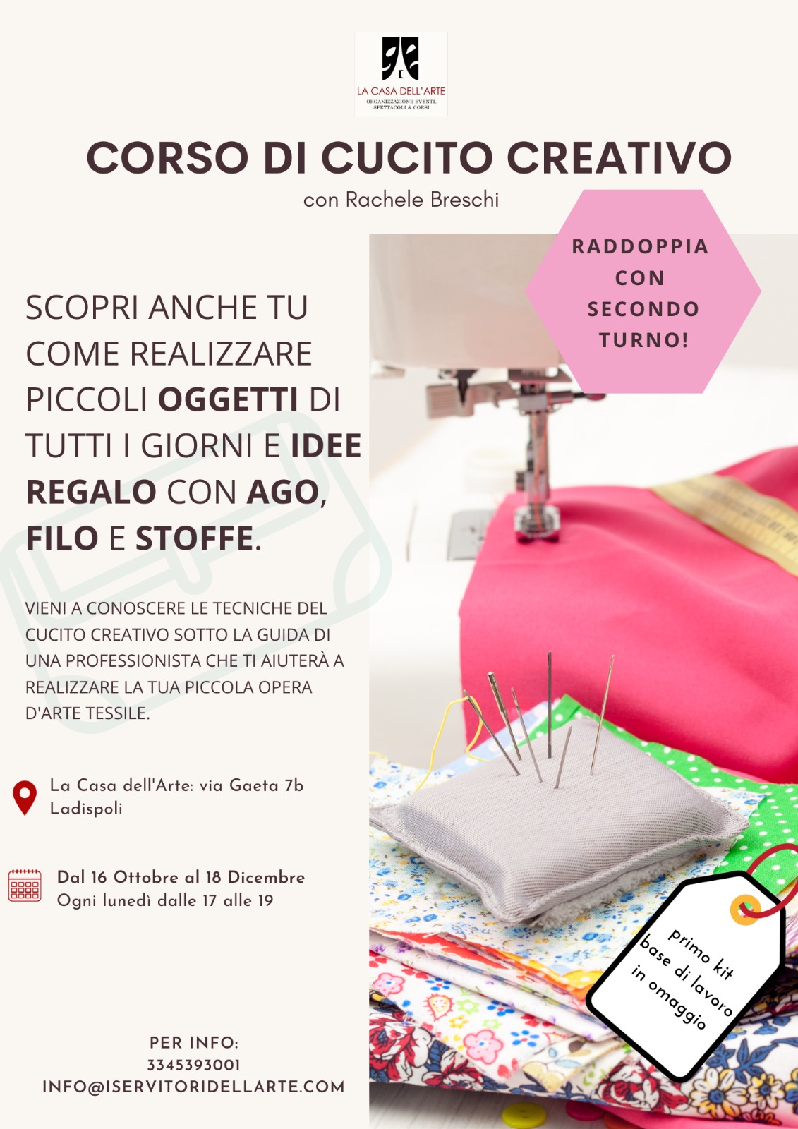 Corso di Cucito creativo - da Ottobre a Dicembre 2023 - I Servitori  dell'Arte