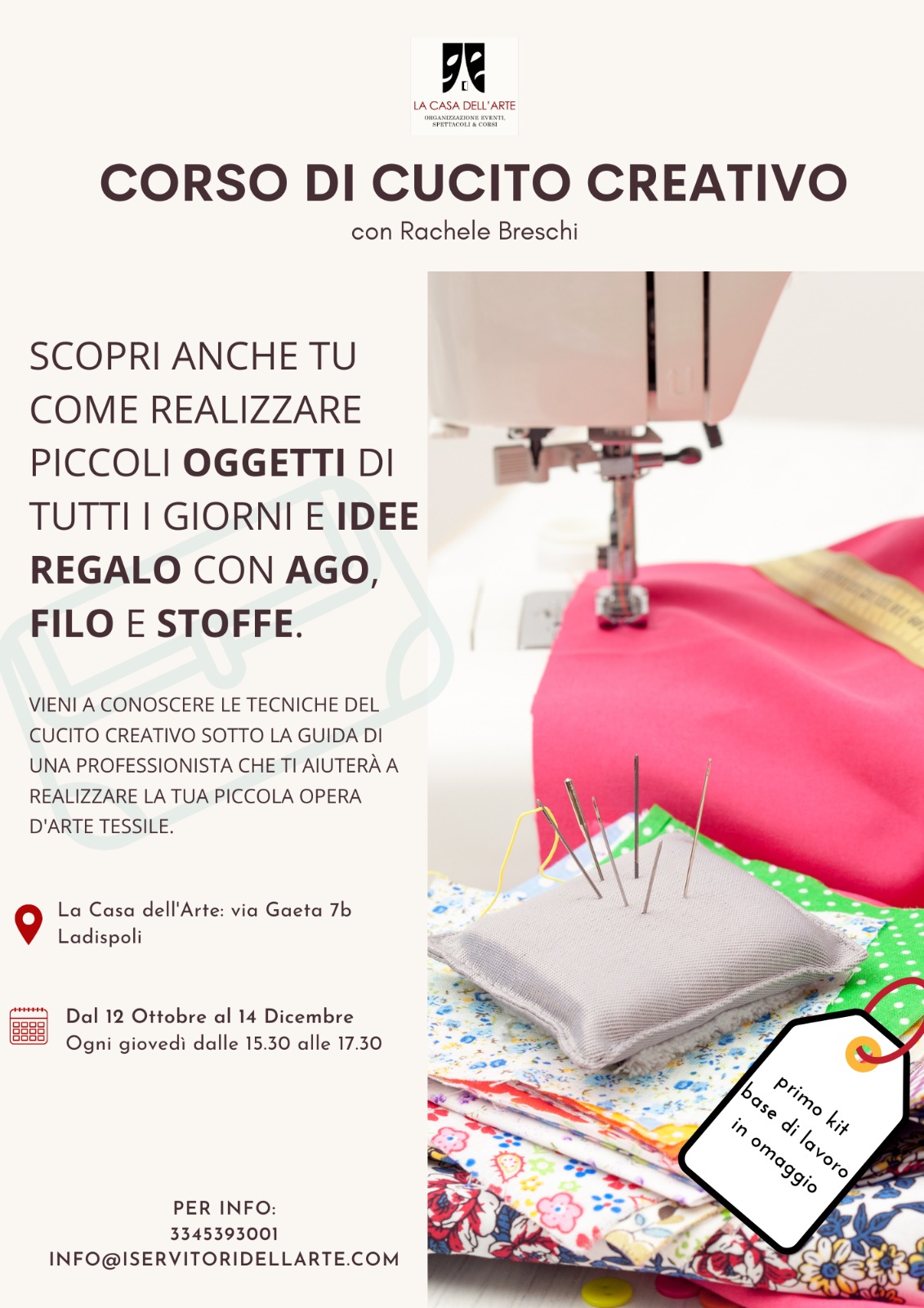 Corso di Cucito creativo - da Ottobre a Dicembre 2023 - I Servitori  dell'Arte